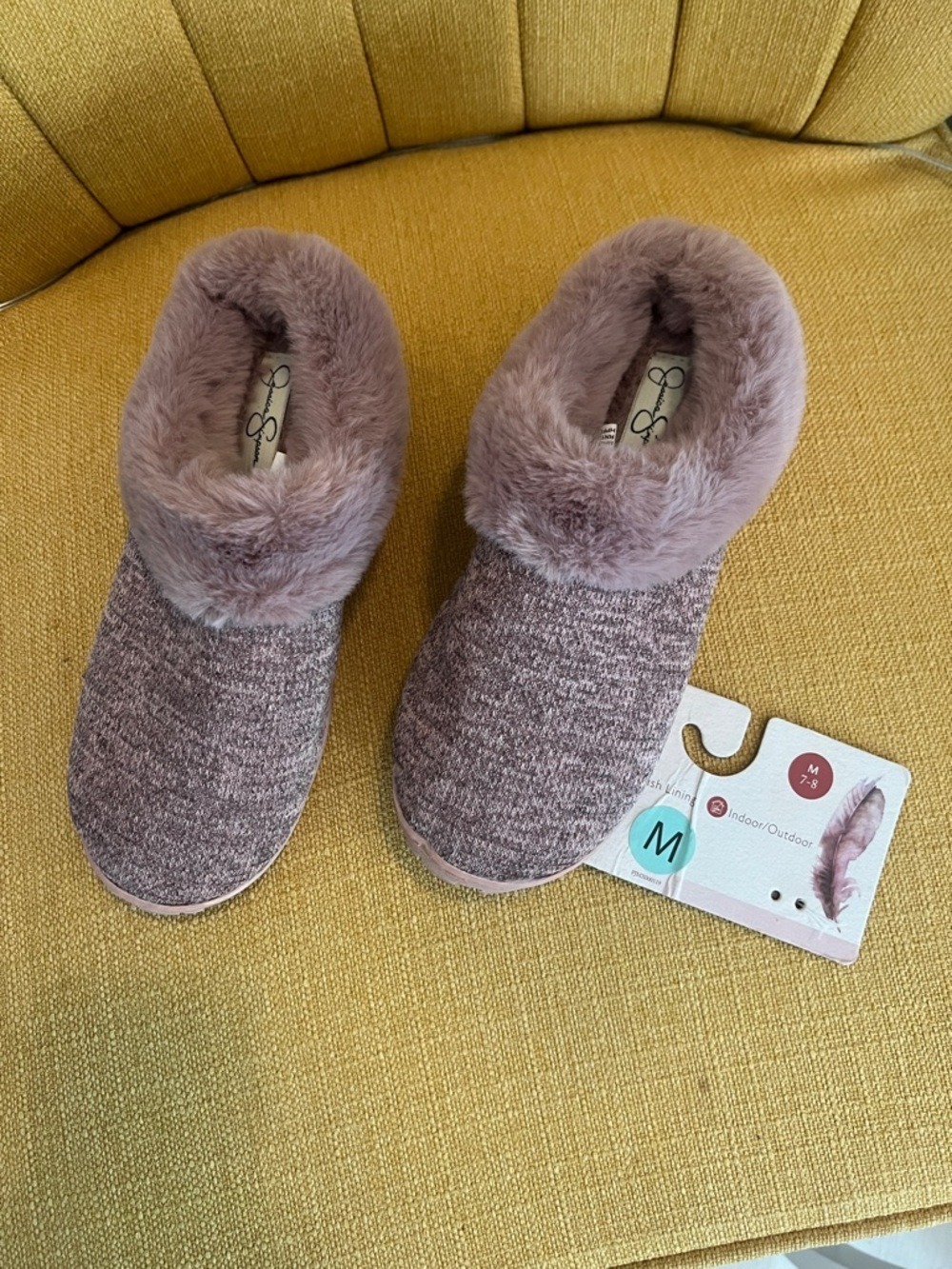 Jessica Simpson Mauve Plush-Lined Kids Slip-On Slippers